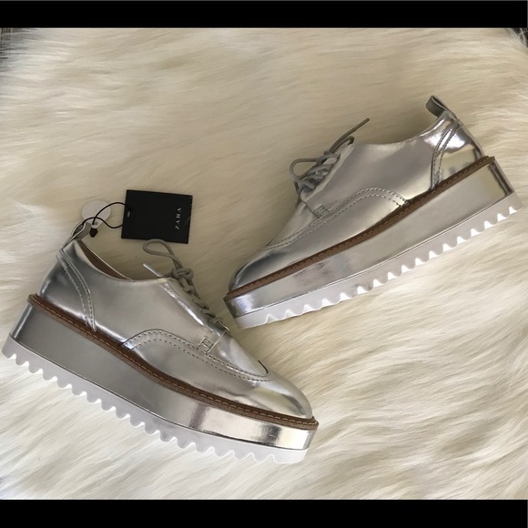 Zara Shoes - Zara Platform Oxfords Size 6 Silver New